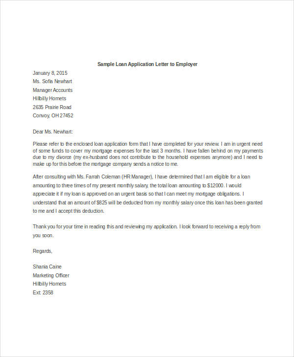 employee loan application letter template