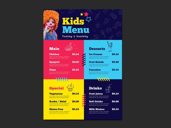 a4 childrens menu design