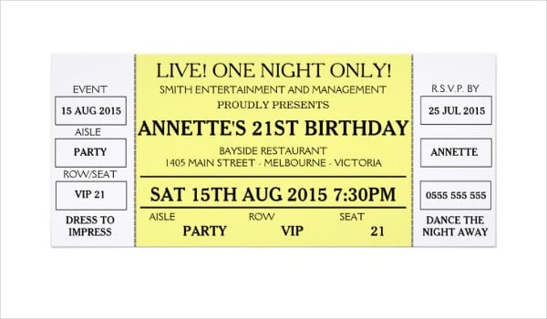 birthday invitation concert ticket template
