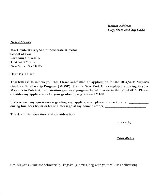 application letter in scholarship