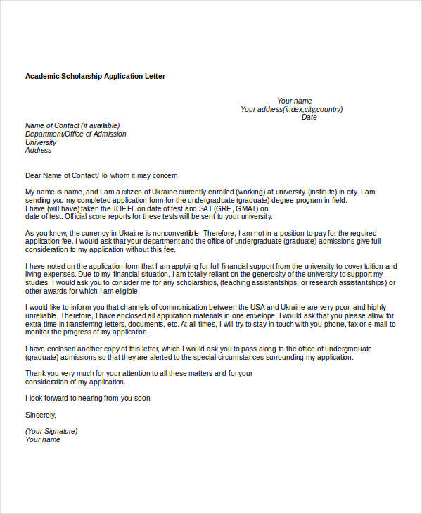 application letter for applying scholarship