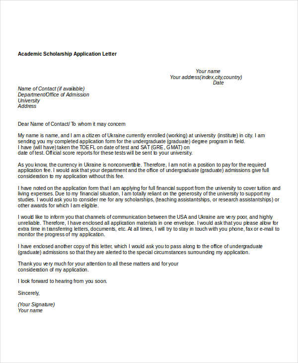 application letter for scholarship to study abroad