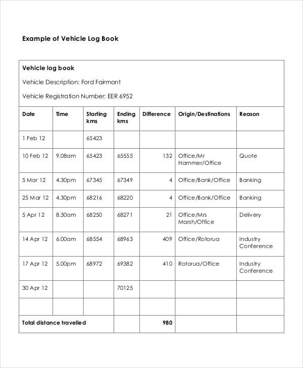 17 vehicle log book sample page 2 - Free to Edit, Download & Print