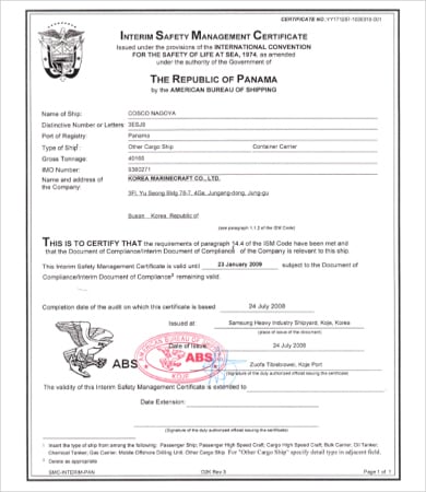 interim certificate template