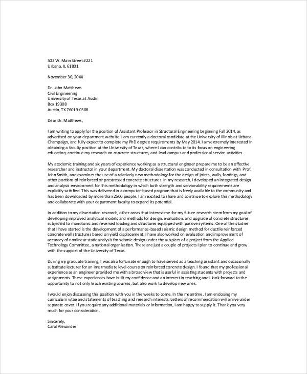 cover letter sample academia