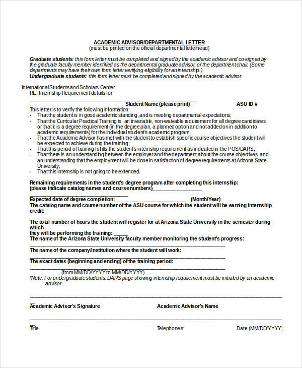 letter of application for academic advisor