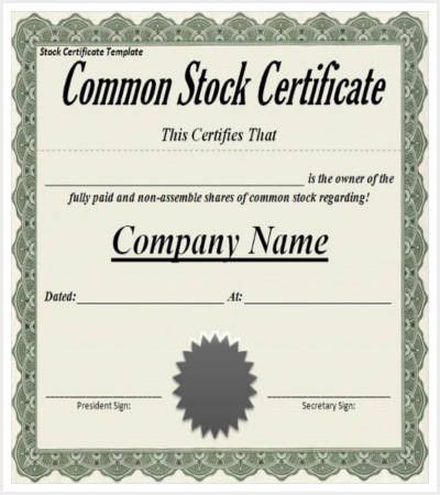 common share stock certificate template word doc