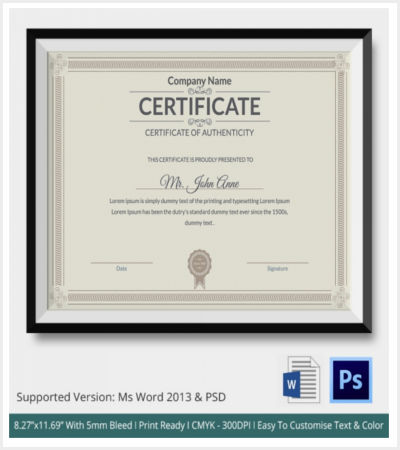 free download certificate of authenticity template