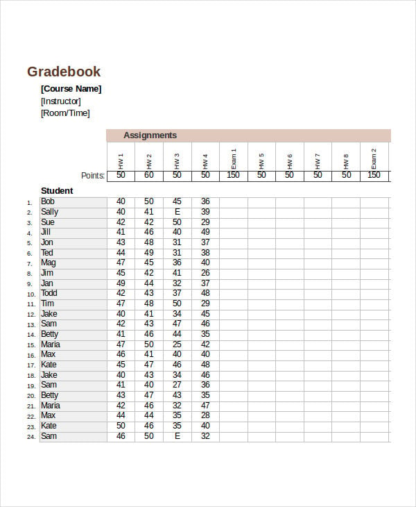 excel grade book template