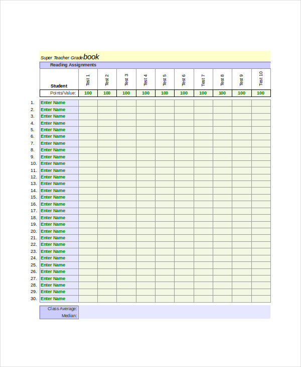 Gradebook Templates 13+ Free Printable Doc, PDF & Xlx Formats