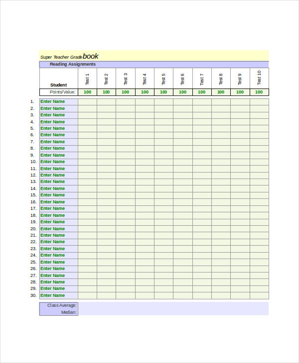 Gradebook Templates 13 Free Printable Doc PDF Xlx Formats 