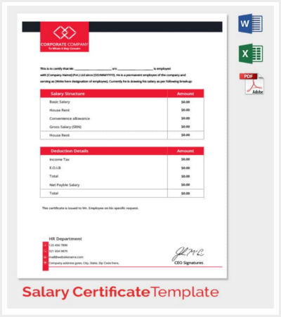 manager salary certificate template