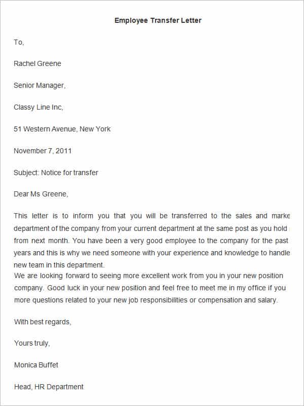 Sample Cover Letter Job Transfer - Cover Letter Examples 