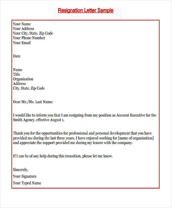 sample for reason leaving resignation Free  Template  PDF New Word, 9 Resignation Job  Letter