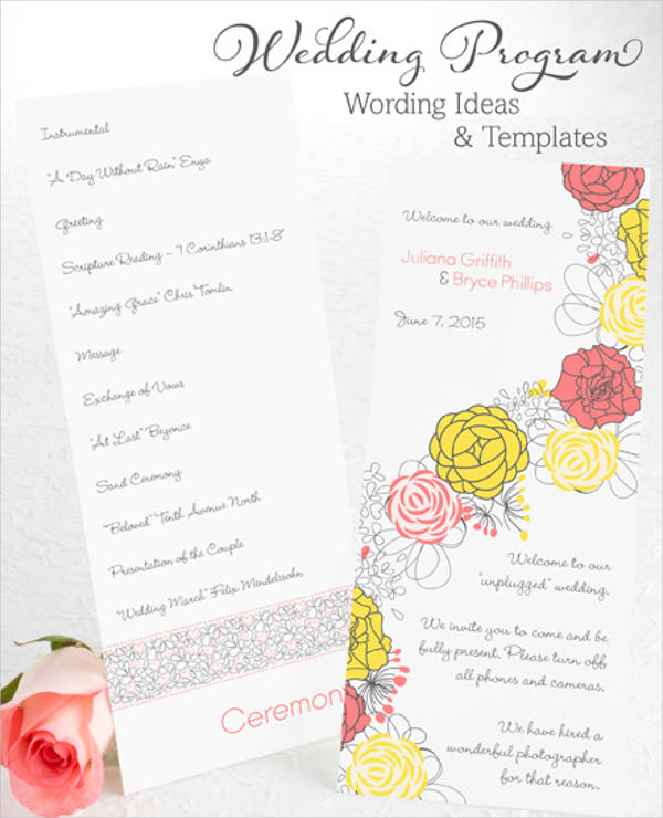 wedding party program wording template