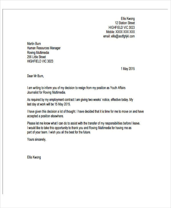 New Job Resignation Letter Template - 9+ Free Word, PDF Format Download