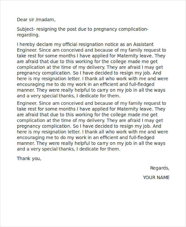 10+ Free Resignation Letter Templates Due to Pregnancy in Google Docs ...