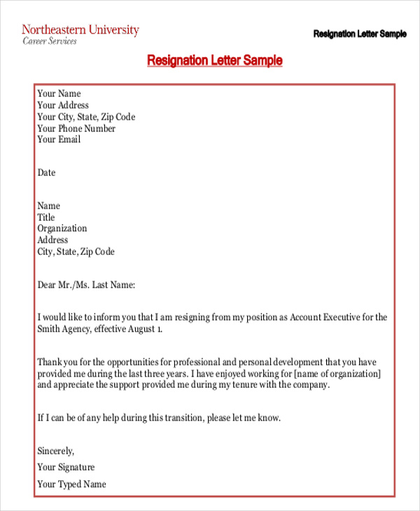 free printable resignation letter template