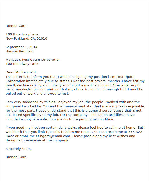 Resignation Letter For Health Reasons Pdf from images.template.net