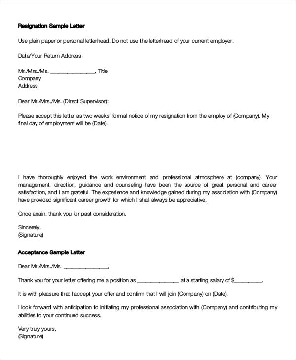 resignation and acceptance appreciative letter exampl