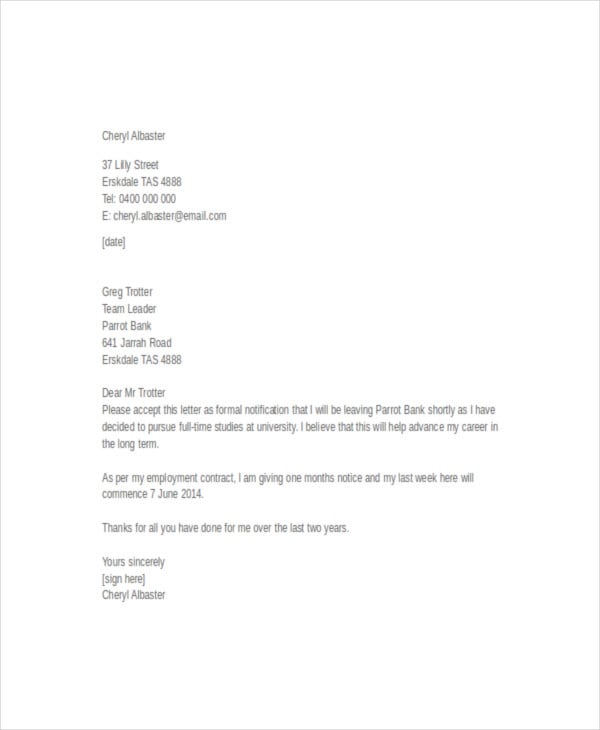 Last Minute Resignation Letter 10+ Free Word, PDF