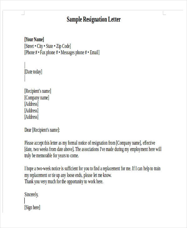 Business Resignation Letter Template 10 Free Word Pdf Format