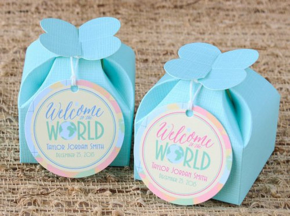 baby shower round gift tag