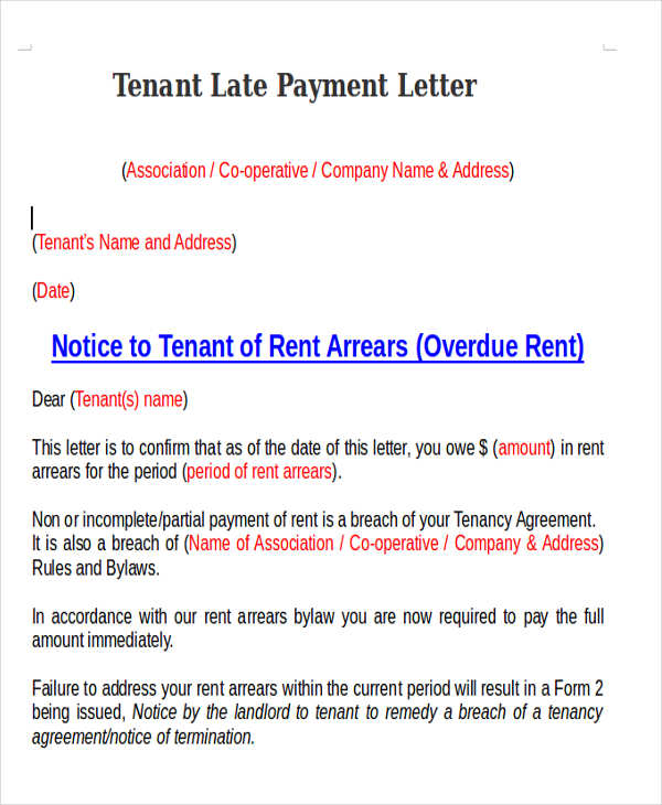 tenant late payment letter