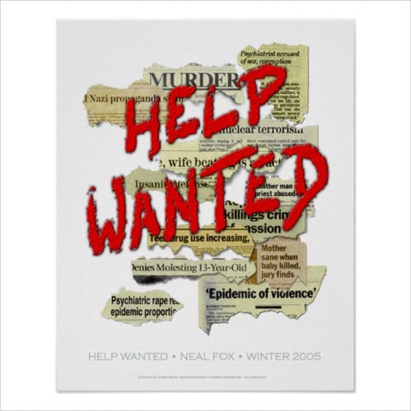 help wanted newspaper poster