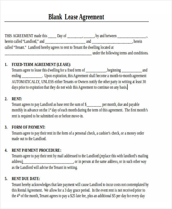 Free Printable Fill In The Blank Lease Agreement Printable Templates