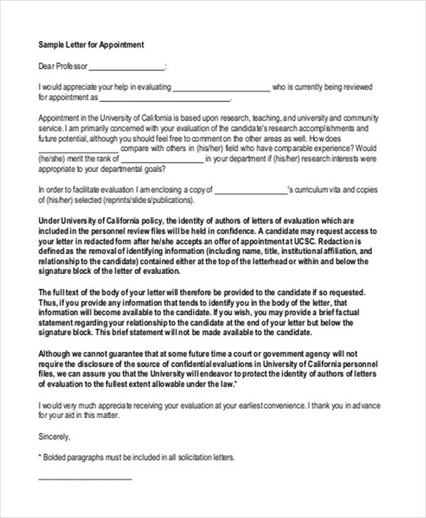 request for job appointment letter template