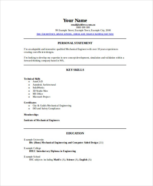 35+ Experienced Resume Format Templates  PDF, DOC