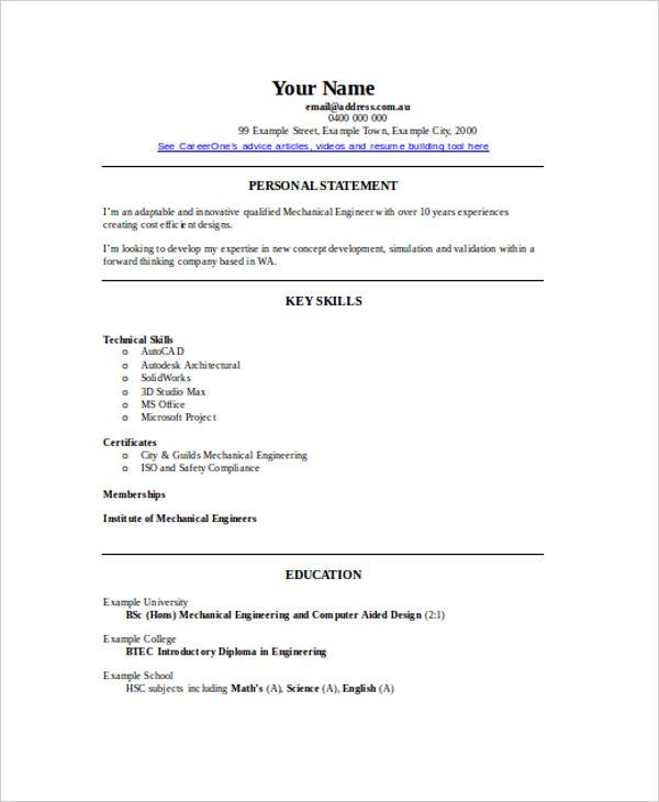 sample resume templates for experienced