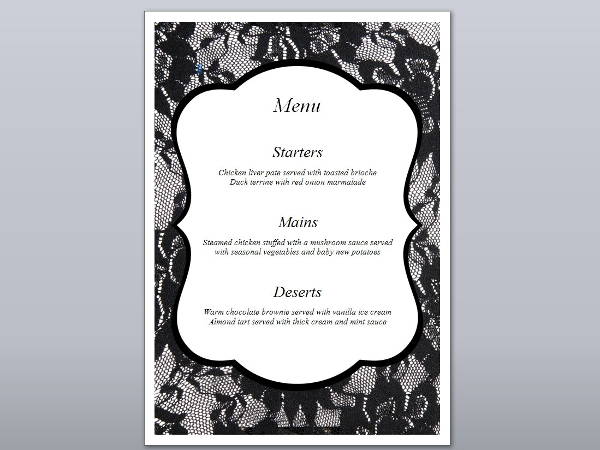 formal event menu template