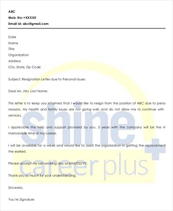 Resignation Letter With Reason Template 13 Free Word Pdf Format