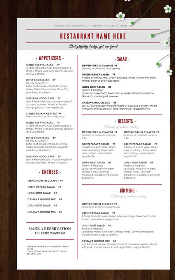 restaurant food menu template
