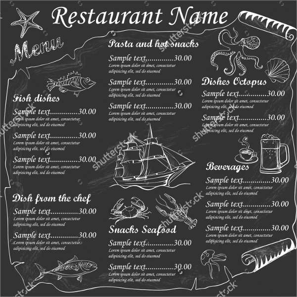 chalkboard themed hotel menu template