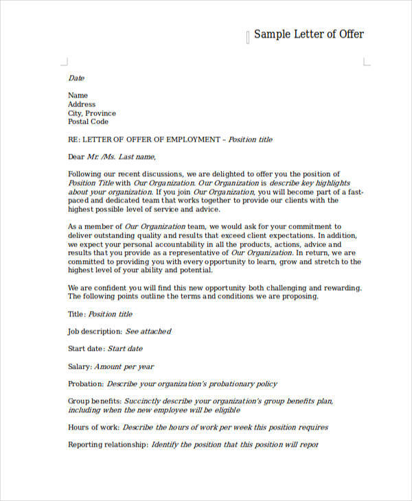 Employment Offer Letter Template - 6+ Free Word, PDF Format Download!