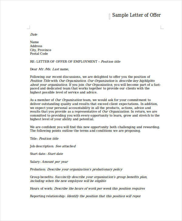 Job Offer Letter Template 