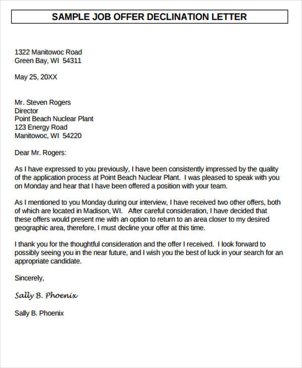 offer to purchase rejection letter template