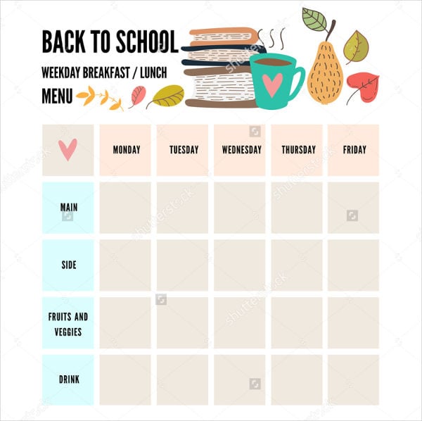 preschool weekly menu template