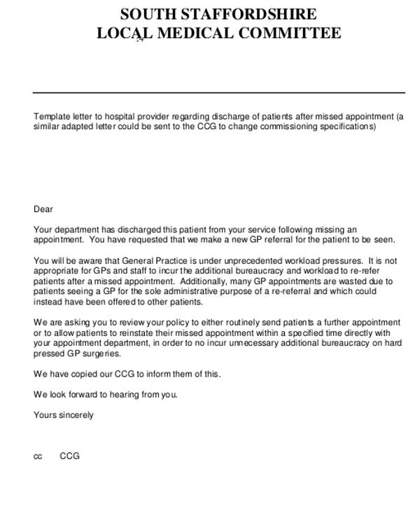 medical missed appointment letter template
