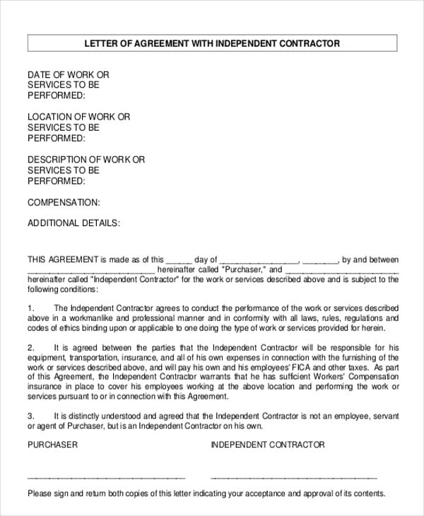 letter of appointment for independent contractor