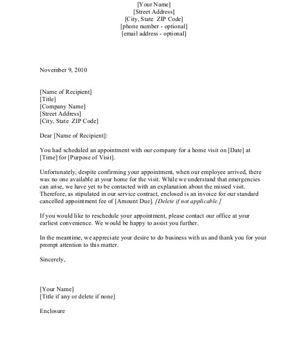 free missed appointment letter template