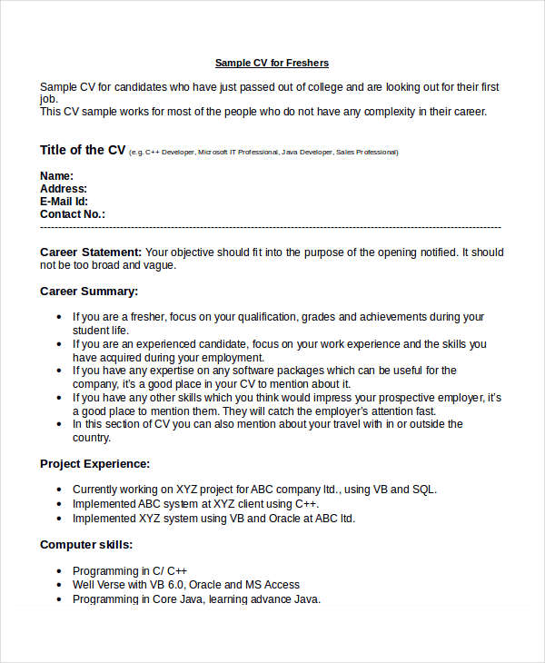 it fresher resume format template