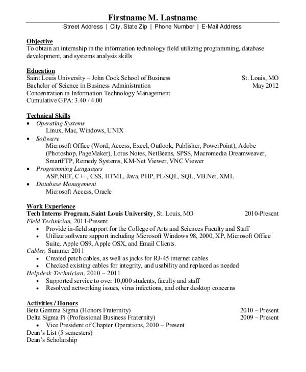 It Resume Format Template 7 Free Word Pdf Format Download