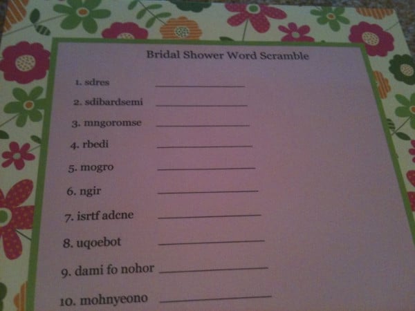 bridal shower menu wording template