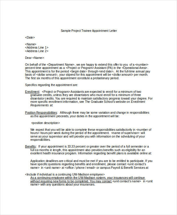 Trainee Appointment Letter - 9+ Free Word, PDF Documents Download!