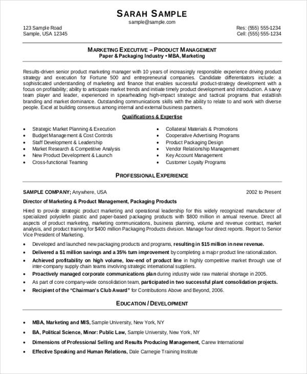 resume format for experienced marketing professional