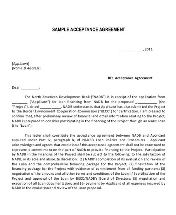loan offer acceptance letter template